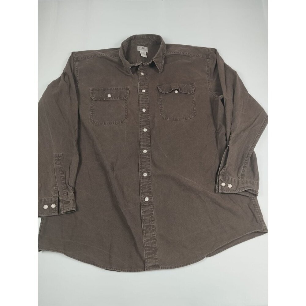 L.L. Bean Men Size XL-Tall Brown Heavyweight 100% Cotton Long Sleeve Work Shirt